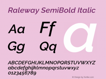 Raleway SemiBold Italic Version 3.000g; ttfautohint (v1.5) -l 8 -r 28 -G 28 -x 14 -D latn -f cyrl -w G -c -X 