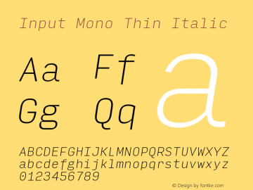 InputMono ThinIta Version 0.000;PS 0.0;hotconv 1.0.72;makeotf.lib2.5.5900; ttfautohint (v0.9)图片样张
