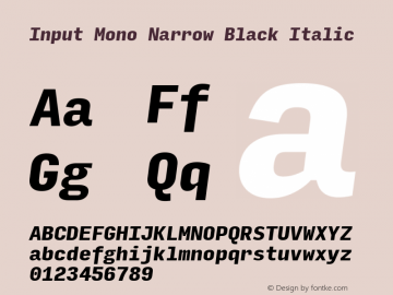 InputMonoNarrow BlackIta Version 0.000;PS 0.0;hotconv 1.0.72;makeotf.lib2.5.5900; ttfautohint (v0.9)图片样张