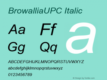 BrowalliaUPC Italic Version 2.20 Font Sample