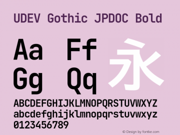 UDEV Gothic JPDOC Bold 0.0.9; ttfautohint (v1.8.4.7-5d5b) -l 6 -r 45 -G 200 -x 14 -D latn -f none -a nnn -W -S -X 