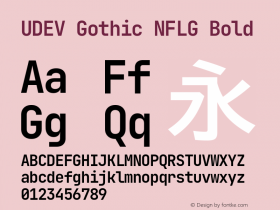 UDEV Gothic NFLG Bold 0.0.10; ttfautohint (v1.8.4.7-5d5b) -l 6 -r 45 -G 200 -x 14 -D latn -f none -a nnn -W -S -X 