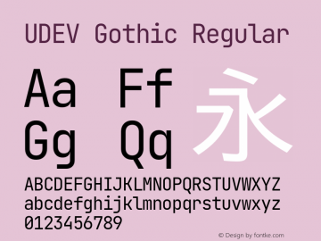 UDEV Gothic Regular 0.0.10; ttfautohint (v1.8.4.7-5d5b) -l 6 -r 45 -G 200 -x 14 -D latn -f none -a nnn -W -S -X 