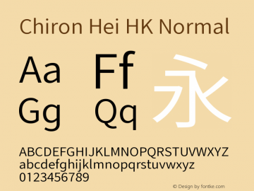 Chiron Hei HK N Version 2.500;hotconv 1.1.0;makeotfexe 2.6.0图片样张
