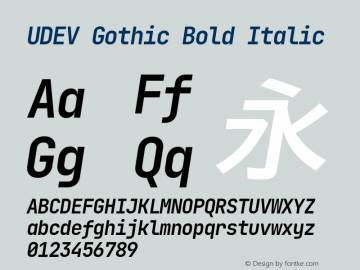 UDEV Gothic Bold Italic 0.1.0; ttfautohint (v1.8.4.7-5d5b) -l 6 -r 45 -G 200 -x 14 -D latn -f none -a nnn -W -S -X 