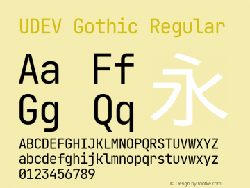UDEV Gothic Regular 1.0.0; ttfautohint (v1.8.4.7-5d5b) -l 6 -r 45 -G 200 -x 14 -D latn -f none -a nnn -W -S -X 