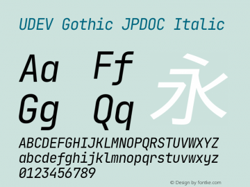 UDEV Gothic JPDOC Italic 1.0.0; ttfautohint (v1.8.4.7-5d5b) -l 6 -r 45 -G 200 -x 14 -D latn -f none -a nnn -W -S -X 