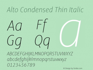 Alto Condensed  Thin Italic Version 3.001图片样张