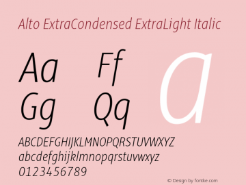Alto ExtraCondensed  ExtraLight Italic Version 3.001图片样张