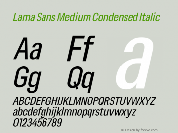 Lama Sans Medium Condensed Italic Version 1.000图片样张