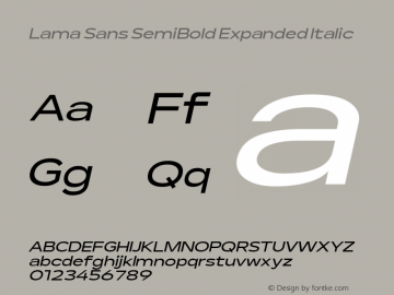 Lama Sans SemiBold Expanded Italic Version 1.000图片样张