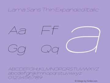 Lama Sans Thin Expanded Italic Version 1.000图片样张