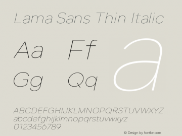 Lama Sans Thin Italic Version 1.000图片样张