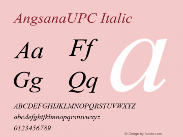 AngsanaUPC Italic Version 5.00 Font Sample