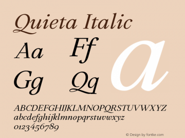 Quieta Regular Italic Version 1.000;hotconv 1.0.109;makeotfexe 2.5.65596图片样张