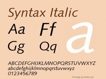 Syntax Italic Version 001.001 Font Sample