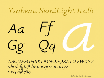 Ysabeau SemiLight Italic Version 1.000;FEAKit 1.0图片样张