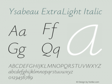 Ysabeau ExtraLight Italic Version 1.000图片样张