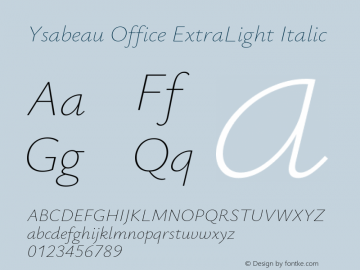 Ysabeau Office ExtraLight Italic Version 1.000图片样张