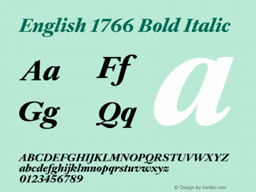 English 1766 Bold Italic Version 1.000;PS 1.0;hotconv 1.0.88;makeotf.lib2.5.647800; ttfautohint (v1.4)图片样张