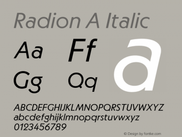 Radion A Italic Version 1.000;hotconv 1.0.109;makeotfexe 2.5.65596图片样张