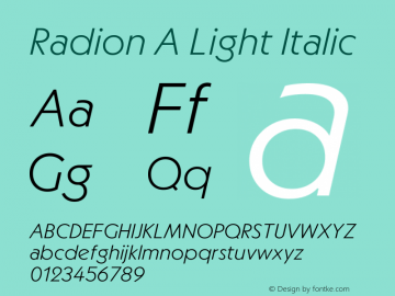 Radion A Light Italic Version 1.000;hotconv 1.0.109;makeotfexe 2.5.65596图片样张