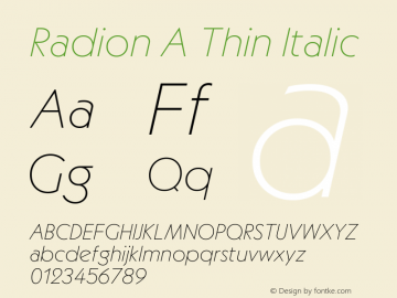 Radion A Thin Italic Version 1.000;hotconv 1.0.109;makeotfexe 2.5.65596图片样张