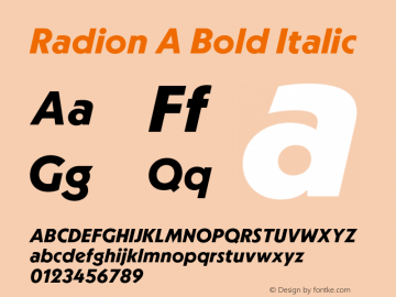 RadionA-BoldItalic Version 1.000;hotconv 1.0.109;makeotfexe 2.5.65596图片样张