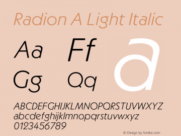 RadionA-LightItalic Version 1.000;hotconv 1.0.109;makeotfexe 2.5.65596图片样张