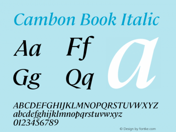 Cambon Book Italic Version 1.000;PS 1.0;hotconv 1.0.88;makeotf.lib2.5.647800图片样张