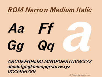 ROMNarrow-MediumItalic Version 1.000;hotconv 1.0.109;makeotfexe 2.5.65596图片样张