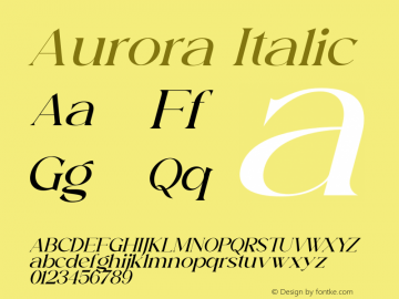 Aurora Italic Version 1.00;April 15, 2022;FontCreator 13.0.0.2683 64-bit图片样张