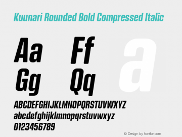 Kuunari Rounded Bold Compressed Italic Version 1.000;PS 001.000;hotconv 1.0.88;makeotf.lib2.5.64775图片样张