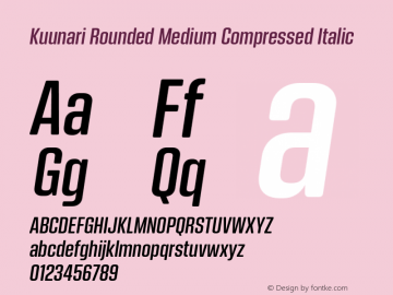 Kuunari Rounded Medium Compressed Italic Version 1.000;PS 001.000;hotconv 1.0.88;makeotf.lib2.5.64775图片样张
