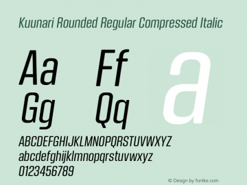 Kuunari Rounded Regular Compressed Italic Version 1.000;PS 001.000;hotconv 1.0.88;makeotf.lib2.5.64775图片样张