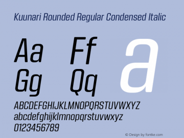 Kuunari Rounded Regular Condensed Italic Version 1.000;PS 001.000;hotconv 1.0.88;makeotf.lib2.5.64775图片样张