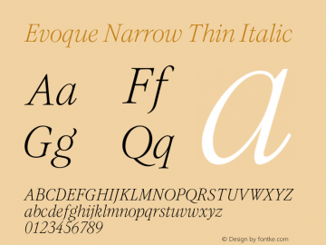 Evoque Narrow Thin Italic Version 1.100;FEAKit 1.0图片样张