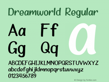 Dreamworld Version 1.00;June 15, 2020;FontCreator 11.5.0.2422 32-bit图片样张