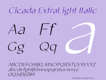 Cicada ExtraLight Italic Version 1.000;hotconv 1.0.109;makeotfexe 2.5.65596图片样张