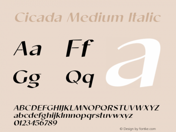 Cicada Medium Italic Version 1.000;hotconv 1.0.109;makeotfexe 2.5.65596图片样张