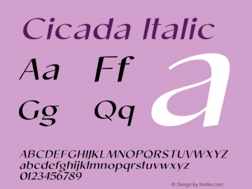 Cicada-RegularItalic Version 1.000;hotconv 1.0.109;makeotfexe 2.5.65596图片样张