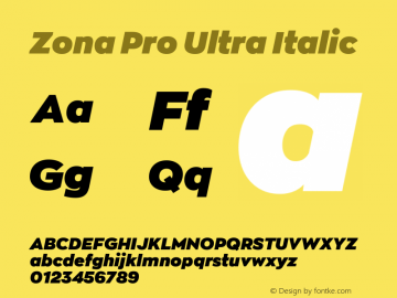 ZonaPro-UltraItalic Version 2.001; ttfautohint (v1.8)图片样张