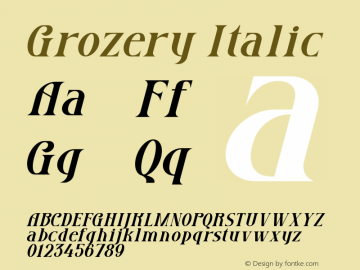 Grozery Italic Version 1.00;January 25, 2022;FontCreator 13.0.0.2680 64-bit图片样张