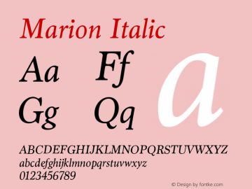 Marion Italic Version 2.001;May 22, 2022;FontCreator 14.0.0.2790 64-bit图片样张