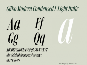 Gliko Modern Condensed L Light Italic Version 2.001图片样张