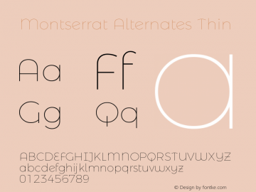 Montserrat Alternates Thin Version 4.000;PS 004.000;hotconv 1.0.88;makeotf.lib2.5.64775图片样张