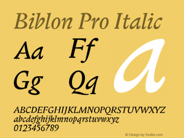 Biblon Pro Italic Version 1.000 2000 initial release图片样张