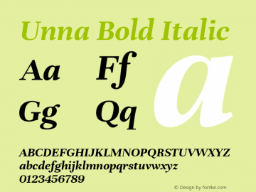 Unna Bold Italic Version 2.007; ttfautohint (v1.5)图片样张