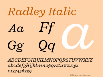 Radley Italic Version 1.003; ttfautohint (v1.6)图片样张