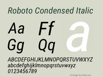 Roboto Condensed Italic Version 2.137; 2017图片样张